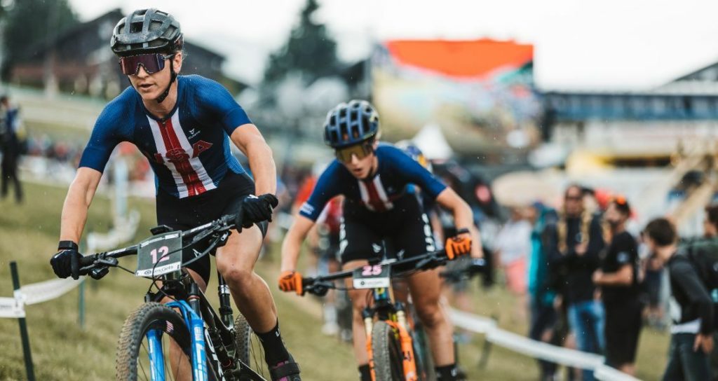 Mountain bike racer on the race course