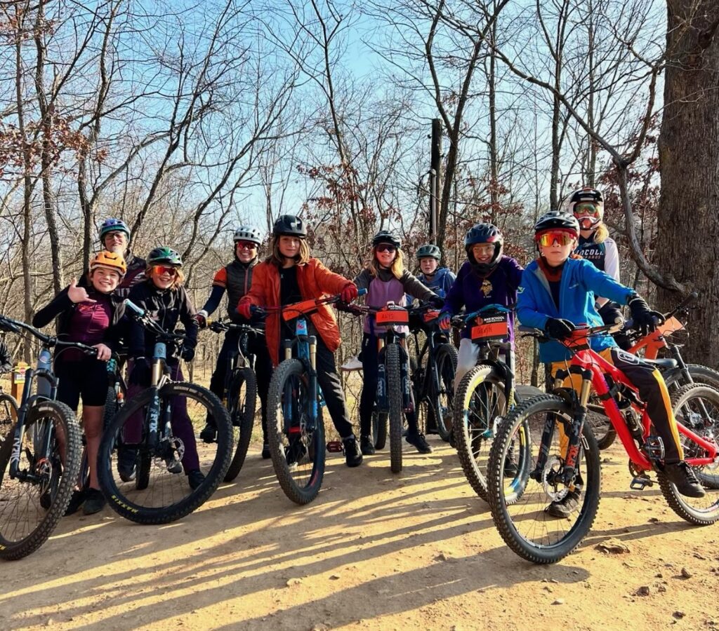 Group of student mountain bikers.