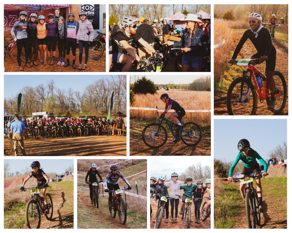 Collage of photos of bike racers