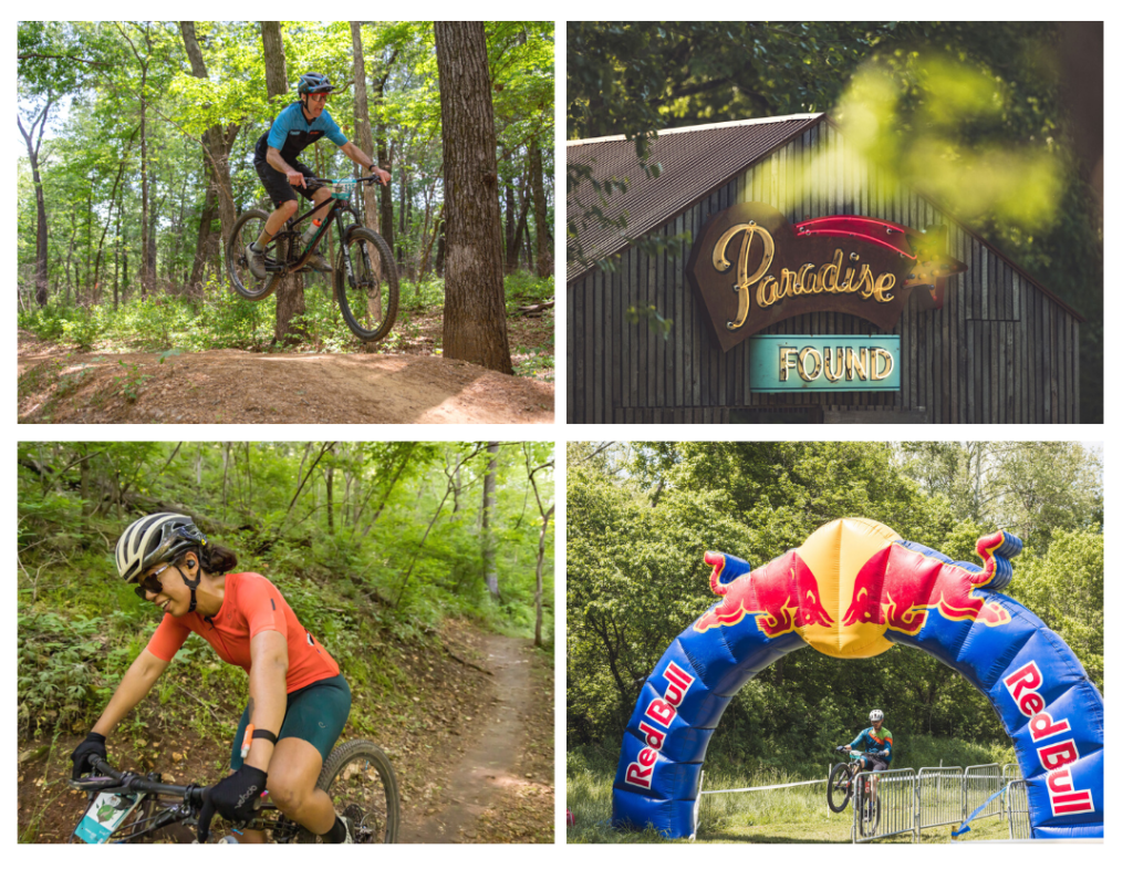 Collage of 4 photos at a bike race event
