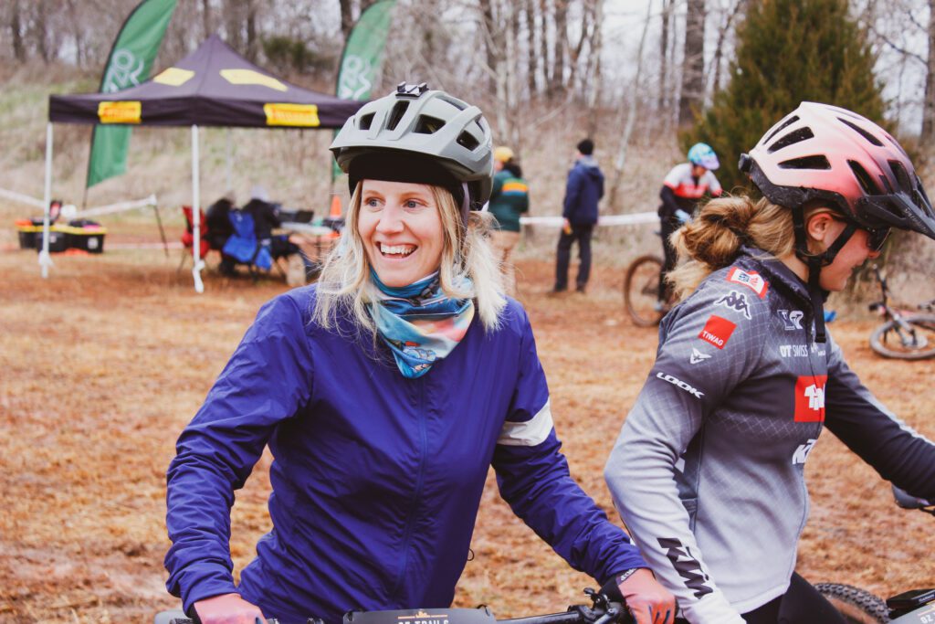 Female racer at the start line.