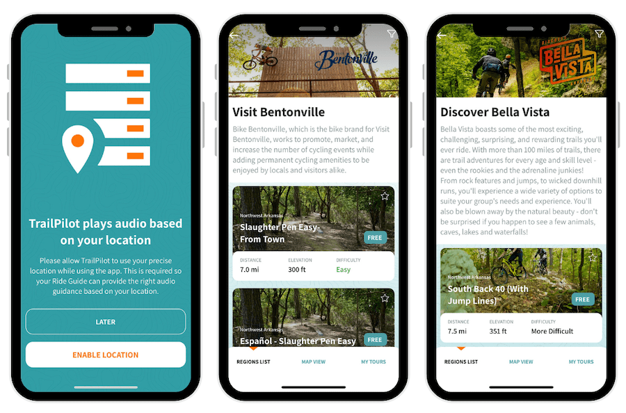 Screenshots of the TrailPilot app